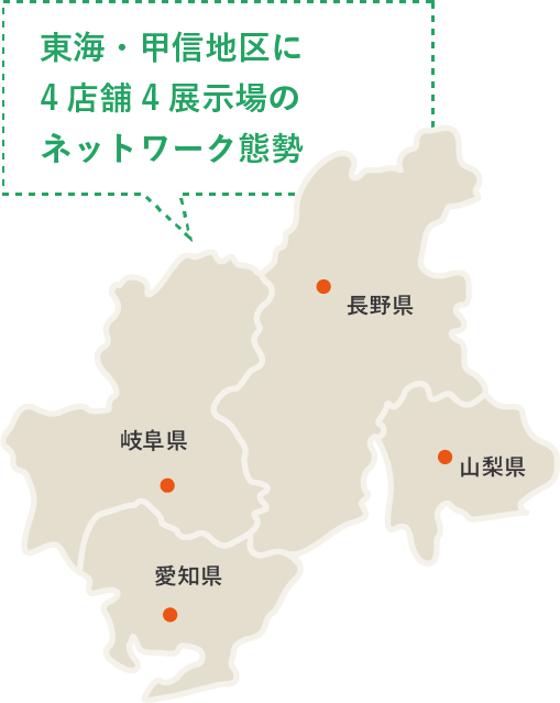 東海・甲信地区に4店舗4展示場のネットワーク態勢