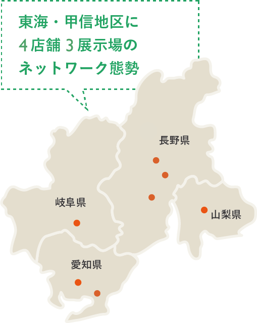 東海・甲信地区に4店舗3展示場のネットワーク態勢